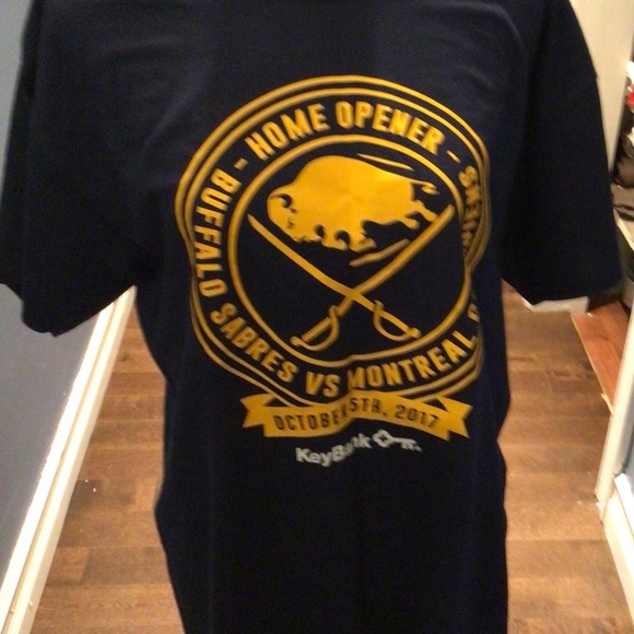 SABRES,  T-SHIRT  Home opener Navy Blue, yellow, New, - Picture 1 of 3